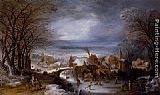 Flight Canvas Paintings - A Winter Landscape With The Flight Into Egypt